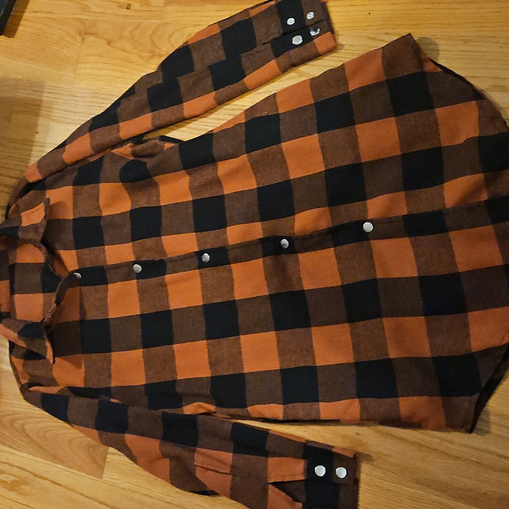 Womenss Orange and Black Plaid Shirt Dress